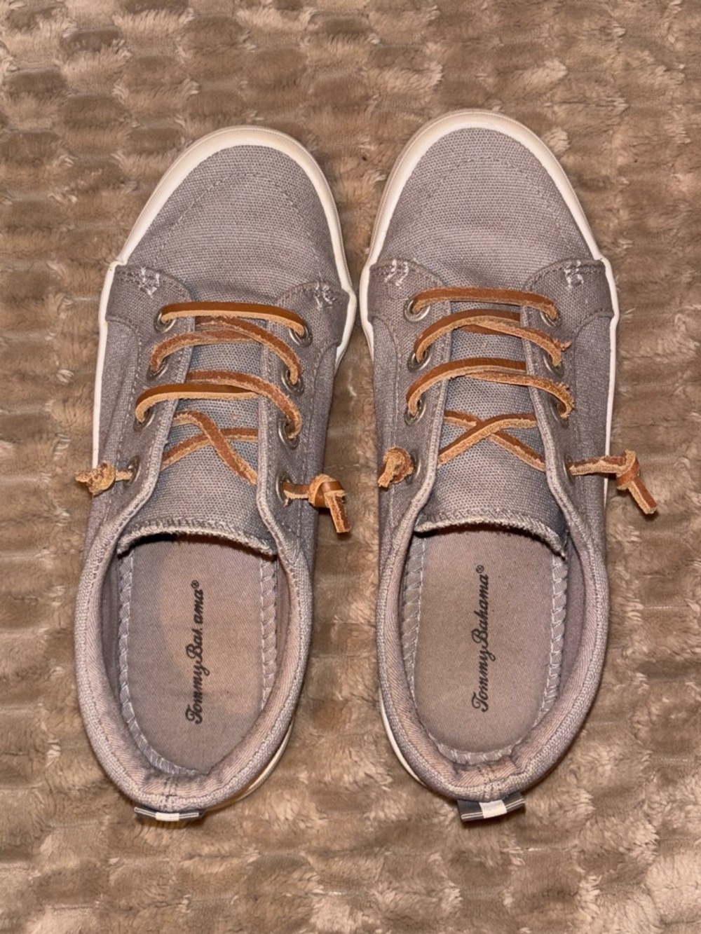 Tommy Bahama Light Gray Canvas Sneakers with Tan Laces